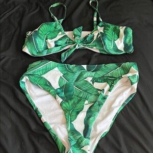 Tropical Leaf Print Bikini Set
